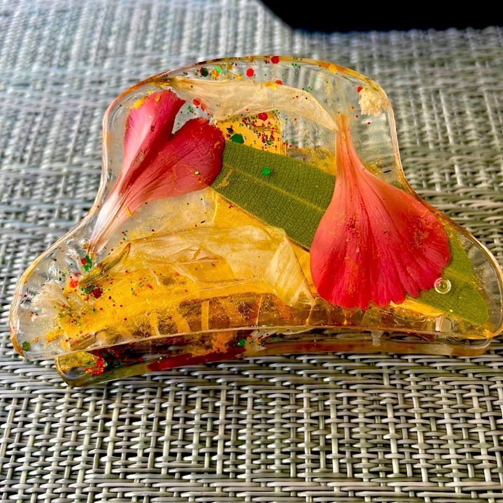 XMAS Handmade Pressed Flower Holiday Claw Hair Clip Mound Top
